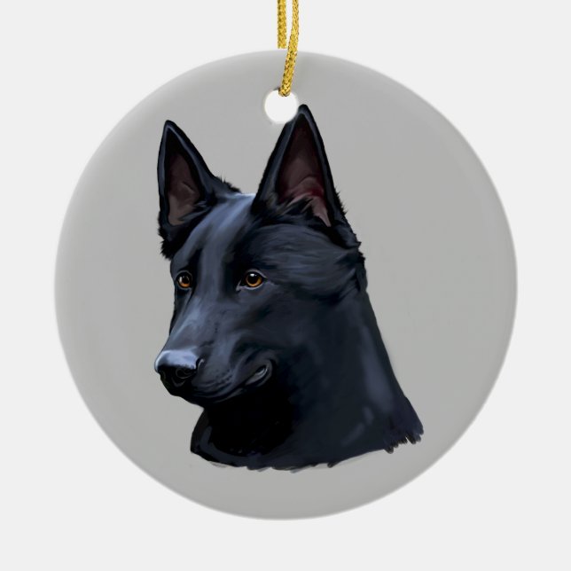 Black German Shepherd Dog Ceramic Tree Decoration (Front)