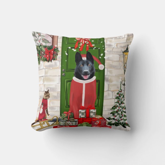 Black German Shepherd Dog Christmas Cushion (Front)