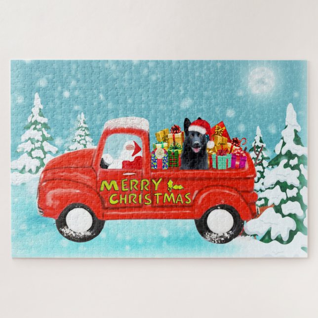 Black German Shepherd Dog Christmas Delivery Truck Jigsaw Puzzle (Horizontal)