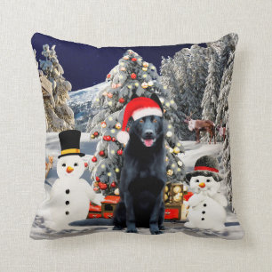 Black German Shepherd Dog Christmas Hat Lights Cushion