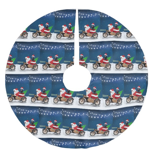 Black German Shepherd Dog Christmas Santa Claus   Brushed Polyester Tree Skirt (Front)