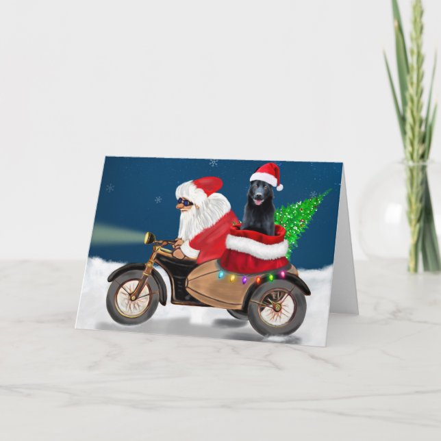 Black German Shepherd Dog Christmas Santa Claus   Card (Front)