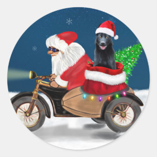 Black German Shepherd Dog Christmas Santa Claus   Classic Round Sticker