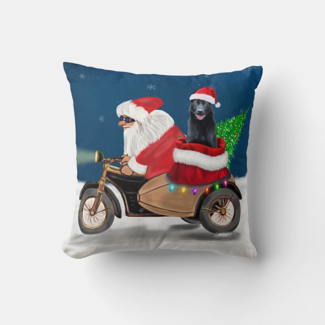 Black German Shepherd Dog Christmas Santa Claus  Cushion (Front)