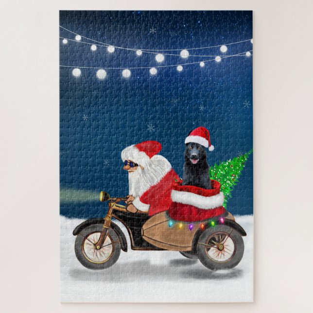 Black German Shepherd Dog Christmas Santa Claus   Jigsaw Puzzle (Vertical)