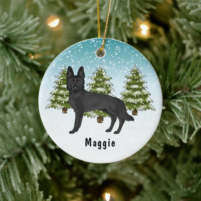 Black German Shepherd Dog Christmas Winter Forest Ceramic Tree Decoration (Tree)