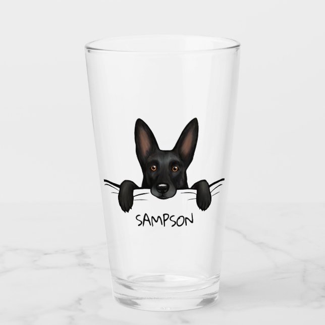 Black German Shepherd Dog Cute Personalised Glass (Front)