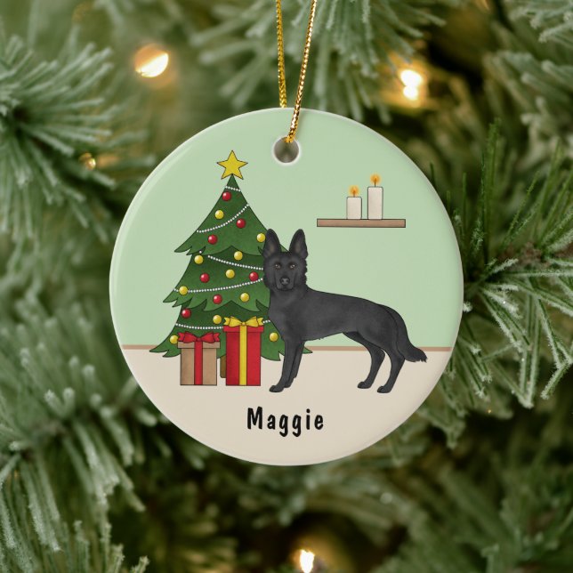 Black German Shepherd Dog Festive Christmas Tree Ceramic Tree Decoration (Tree)
