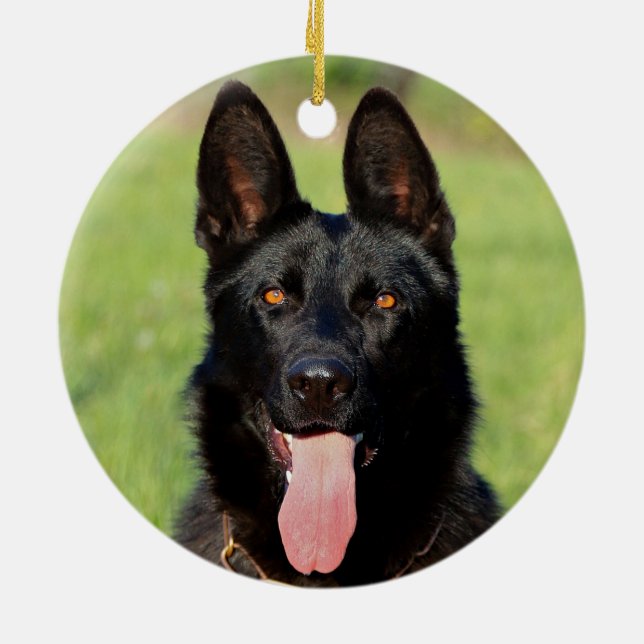 Black German Shepherd Dog - GSD Puppy Ceramic Tree Decoration (Back)
