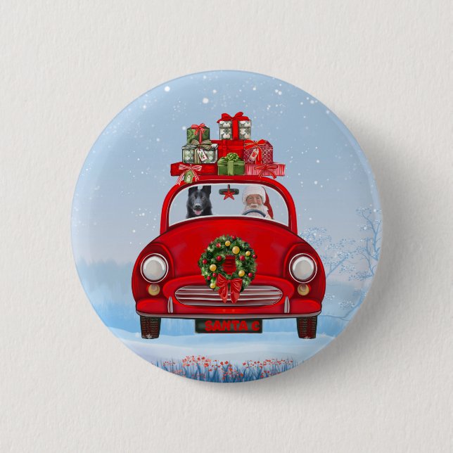 Black German Shepherd Dog In Car With Santa Claus  6 Cm Round Badge (Front)