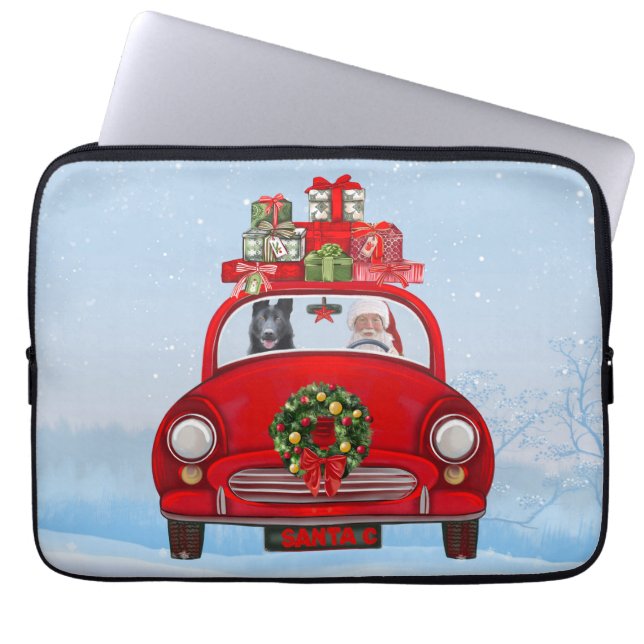 Black German Shepherd Dog In Car With Santa Claus  Laptop Sleeve (Front)