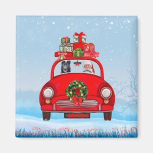 Black German Shepherd Dog In Car With Santa Claus  Magnet