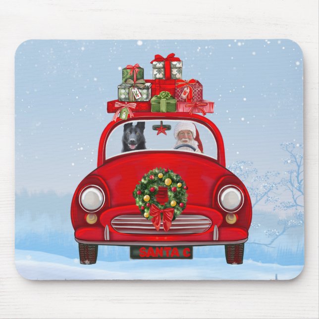 Black German Shepherd Dog In Car With Santa Claus  Mouse Mat (Front)