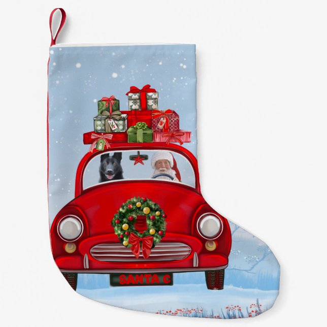 Black German Shepherd Dog In Car With Santa Claus  Small Christmas Stocking (Front)