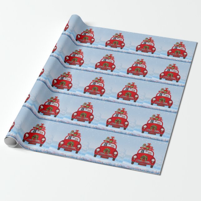 Black German Shepherd Dog In Car With Santa Claus  Wrapping Paper (Unrolled)