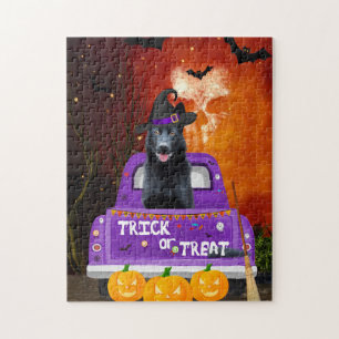 Black German Shepherd Dog in Halloween Truck Jigsaw Puzzle