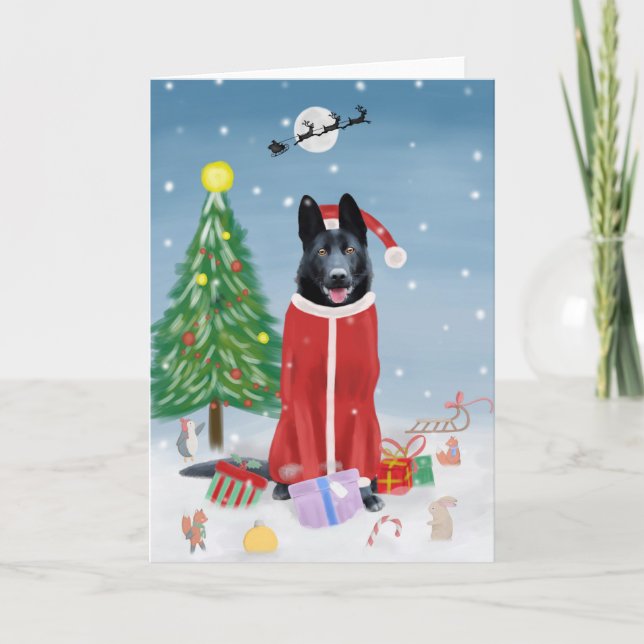 Black German Shepherd Dog in Snow Christmas Gifts  Card (Front)