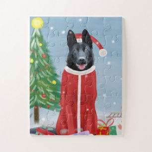 Black German Shepherd Dog in Snow Christmas Gifts Jigsaw Puzzle