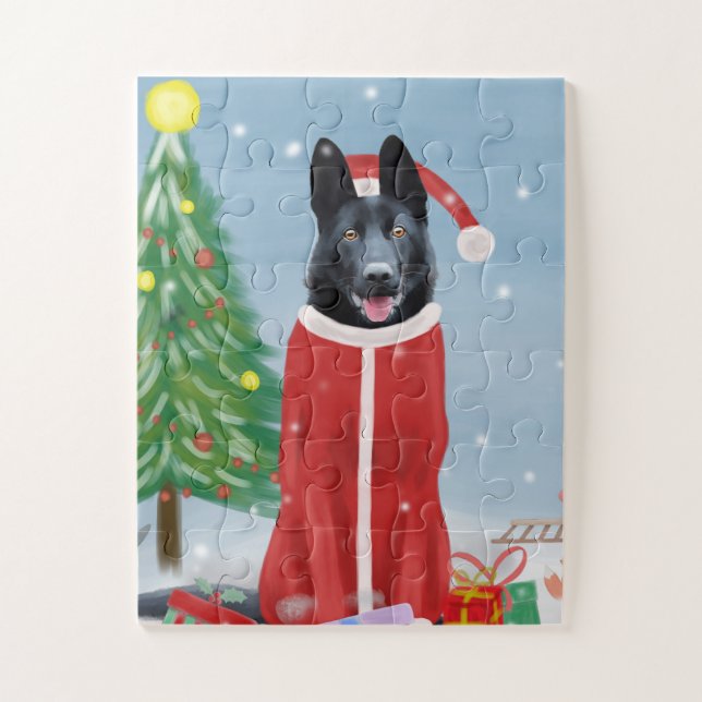Black German Shepherd Dog in Snow Christmas Gifts  Jigsaw Puzzle (Vertical)