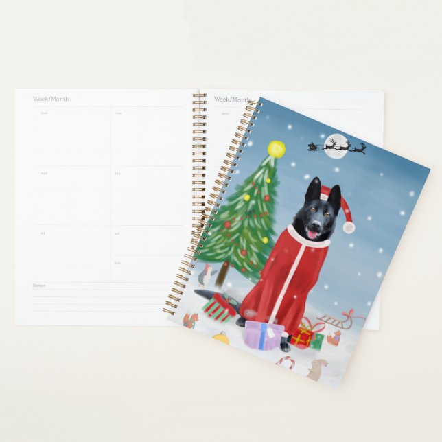 Black German Shepherd Dog in Snow Christmas Gifts  Planner (Display)