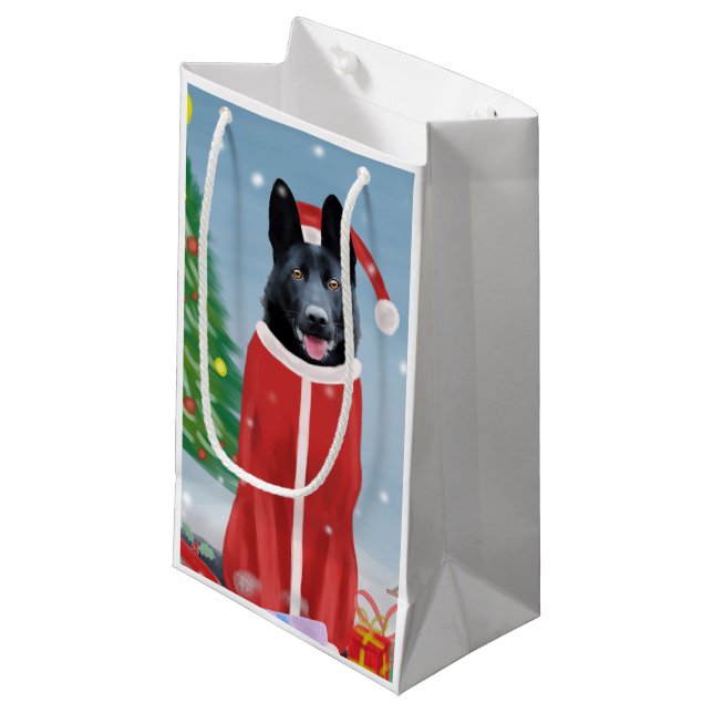 Black German Shepherd Dog in Snow Christmas Gifts  Small Gift Bag (Front Angled)