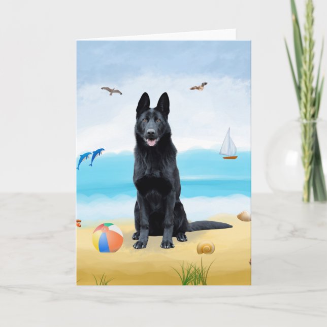 Black German Shepherd Dog on Beach  Card (Front)