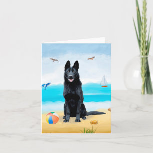 Black German Shepherd Dog on Beach Card