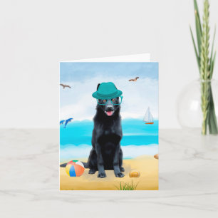 Black German Shepherd Dog on Beach Card