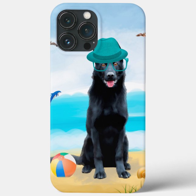 Black German Shepherd Dog on Beach Case-Mate iPhone Case (Back)