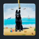Black German Shepherd Dog on Beach Ceramic Ornament<br><div class="desc">Black German Shepherd dog sitting on beach is a perfect gift idea for someone who love this dog breed.</div>