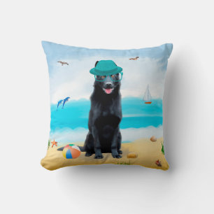 Black German Shepherd Dog on Beach Cushion