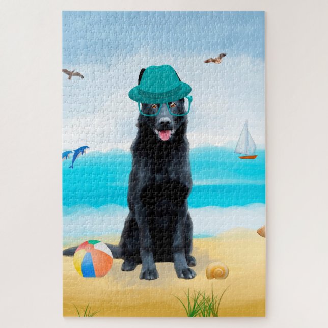 Black German Shepherd Dog on Beach Jigsaw Puzzle (Vertical)