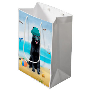 Black German Shepherd Dog on Beach Medium Gift Bag