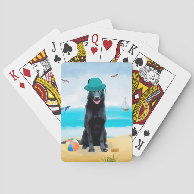 Black German Shepherd Dog on Beach Playing Cards (Back)