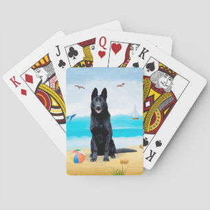 Black German Shepherd Dog on Beach Playing Cards