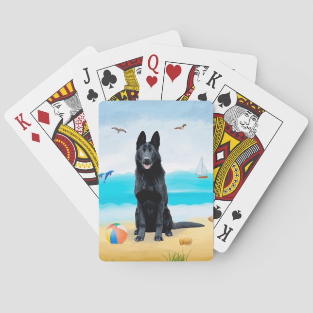 Black German Shepherd Dog on Beach Playing Cards (Back)