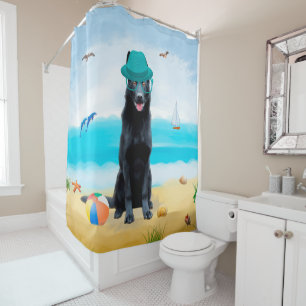 Black German Shepherd Dog on Beach Shower Curtain
