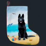 Black German Shepherd Dog on Beach  Small Christmas Stocking<br><div class="desc">Black German Shepherd dog sitting on beach is a perfect gift idea for someone who love this dog breed.</div>