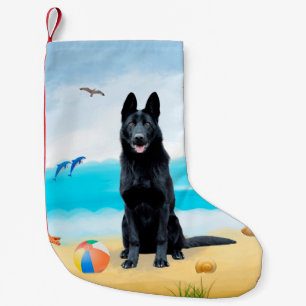 Black German Shepherd Dog on Beach Small Christmas Stocking