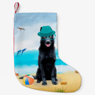Black German Shepherd Dog on Beach Small Christmas Stocking
