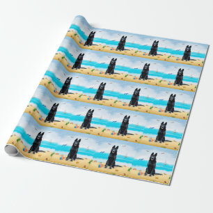 Black German Shepherd Dog on Beach Wrapping Paper