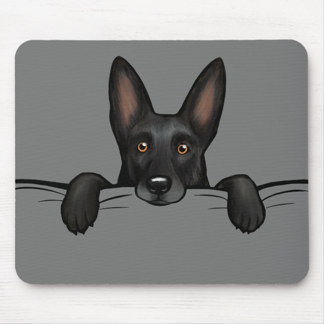 Black German Shepherd Dog Peeking Mouse Mat (Front)