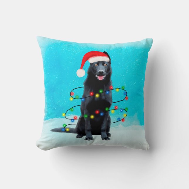 Black German Shepherd Dog Snow with Lights Cushion (Front)
