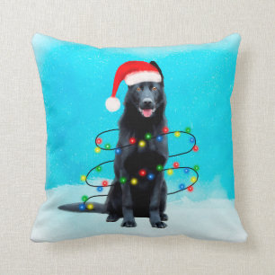 Black German Shepherd Dog Snow with Lights Cushion