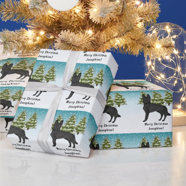 Black German Shepherd Dog Snowy Winter Forest Wrapping Paper (Holidays)