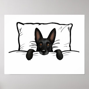 Black German Shepherd Dog Tucked in Bed Poster