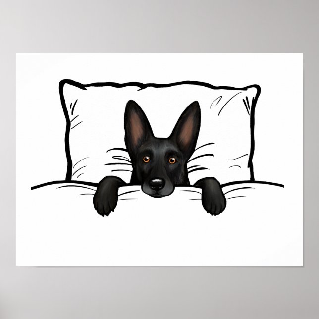 Black German Shepherd Dog Tucked in Bed Poster (Front)