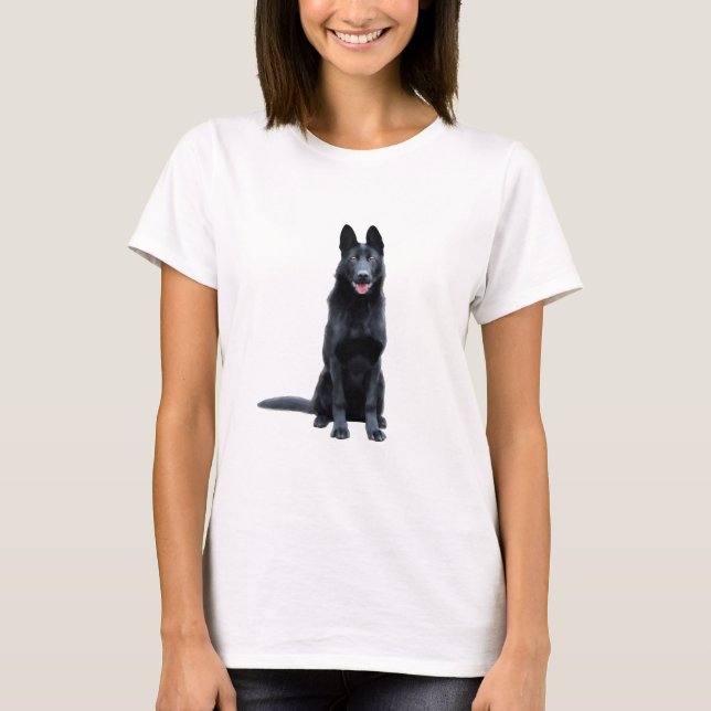 Black German Shepherd Dog Watercolor Art Painting T-Shirt (Front)