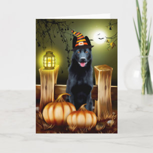 Black German Shepherd Dog Witch Hat Halloween Card