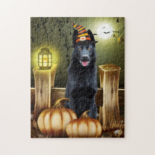  Black German Shepherd Dog Witch Hat Halloween Jigsaw Puzzle (Vertical)